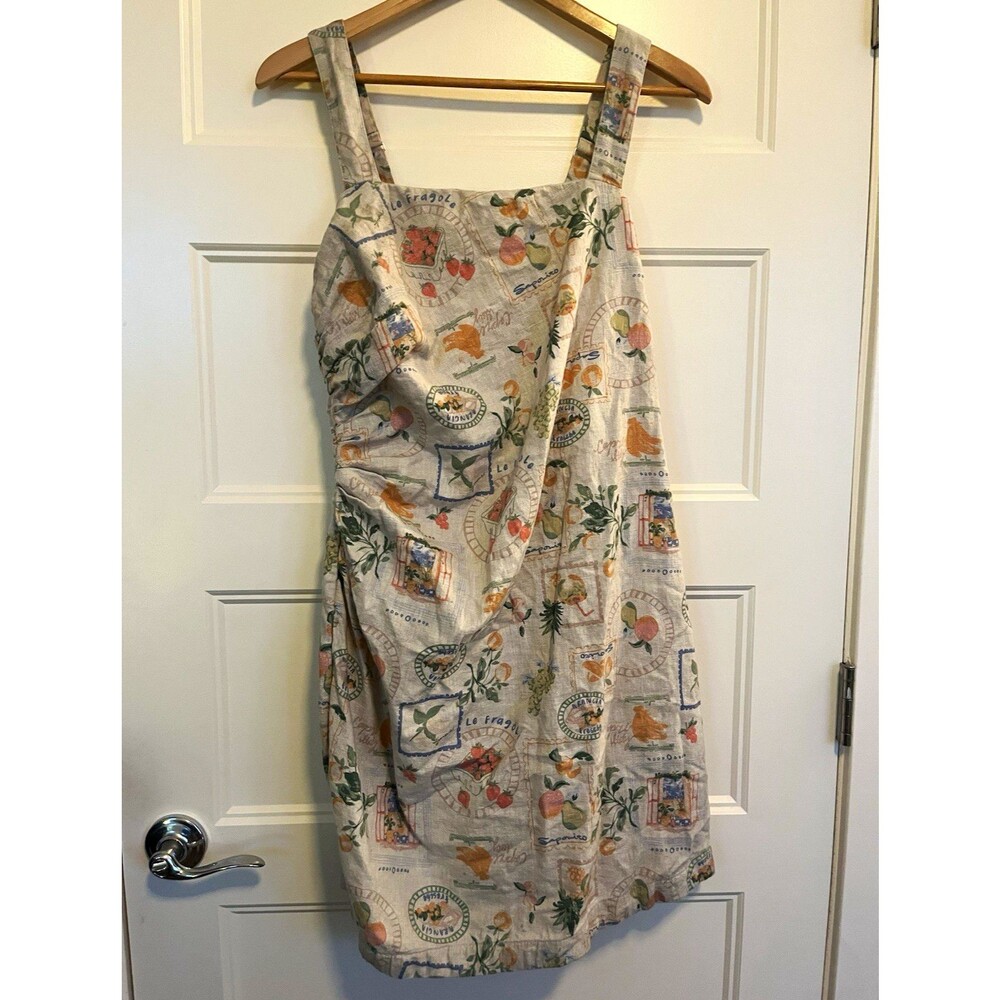 Abercrombie & Fitch Italy Fruit Stamp Linen Ruched Square Neck Mini Dress LT